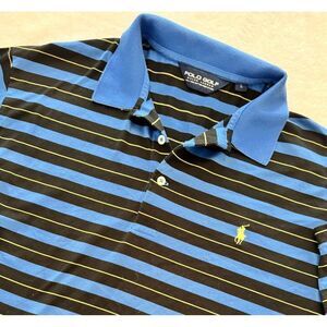 Polo Golf Ralph Lauren LARGE‎ Pima Cotton BLACK/BLUE Short Sleeve Shirt Mens EUC